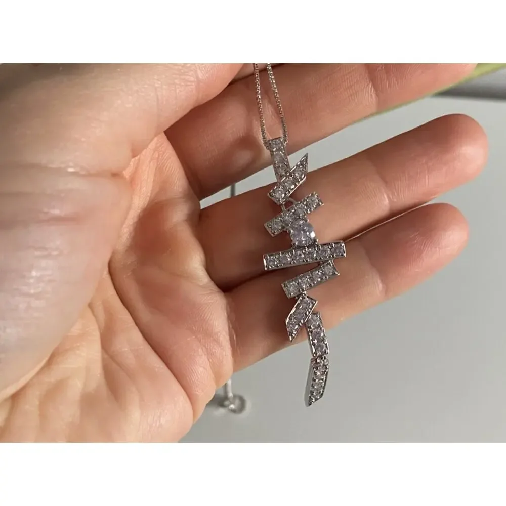 925 Sterling Silver CZ Chain with Pendant Italy